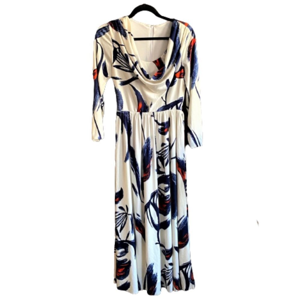 Vintage maxi dress 70s cowl neck, tie back, lined long sleeve